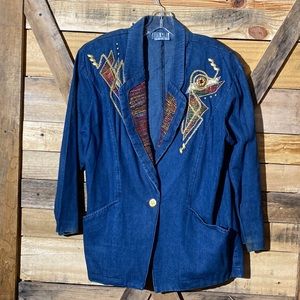 City Girl Sport Vintage 1980s Bedazzled Denim Jacket Blazer Size 12